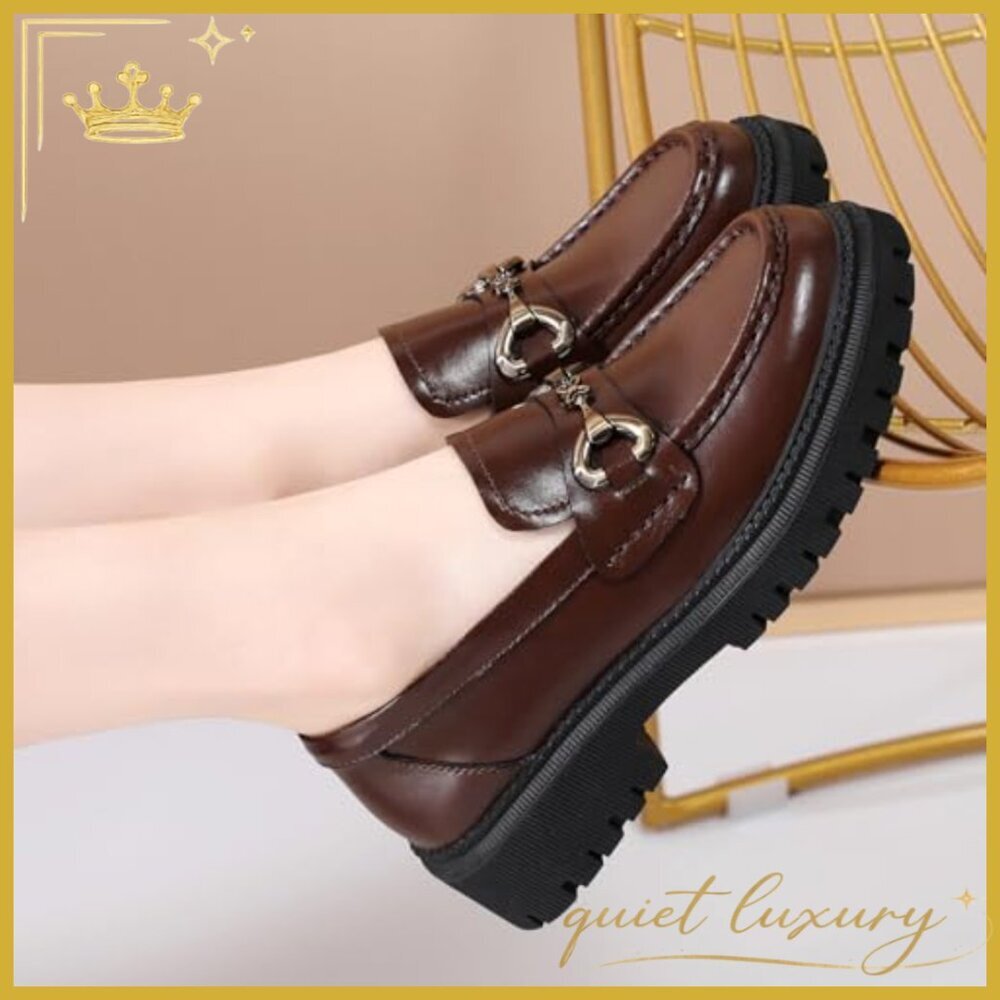 Leather Platform Loafers with Chunky Heel for Office and Casual Wear - Picture 4 of 7